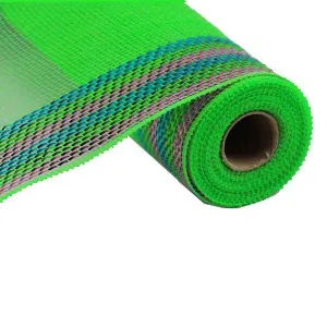 10.5" Lime Green with Turquoise Pink Border Stripe Metallic Mesh RY8504H5