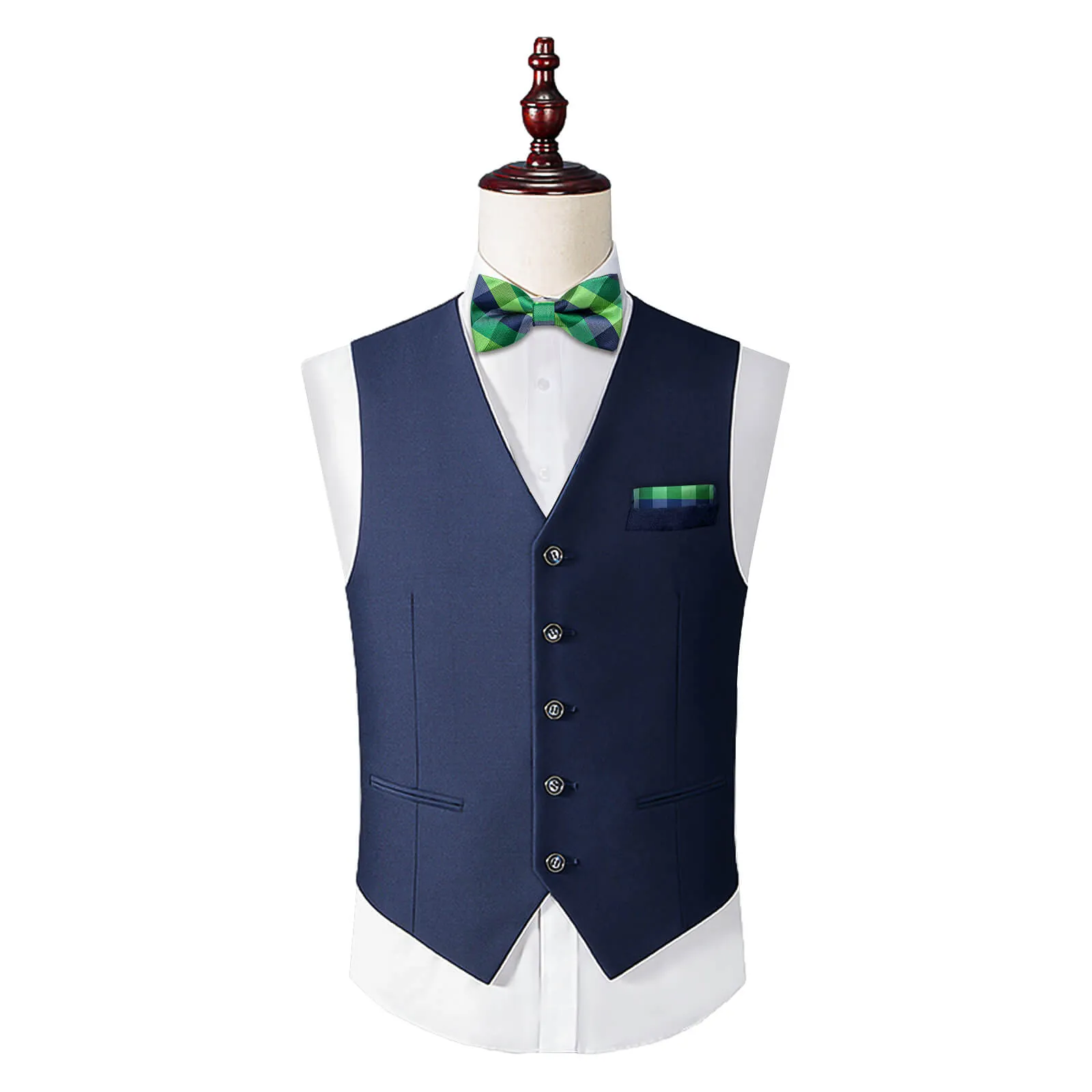 DiBanGu Kids Bow Tie Dark Green Blue Plaid Silk Pre-Bow Tie Hanky Set