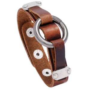 P01996 Personality Men Leather Simple Retro Circle Bracelet