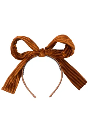 Party Bow Headband - Rust Velvet Stripe