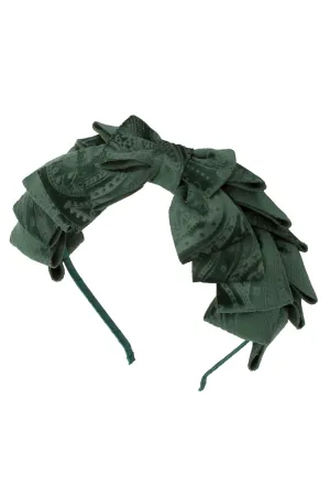 Pleated Ribbon Headband - Hunter Green Paisley Suede