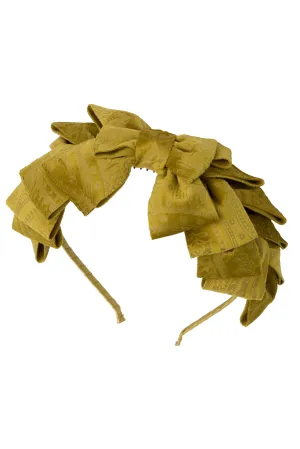 Pleated Ribbon Headband - Mustard Paisley Suede