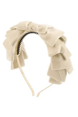 Pleated Ribbon Velvet Headband - Cream