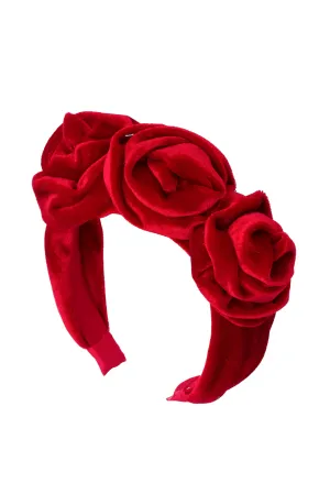 Triple Rose Garden Headband - Red Velvet